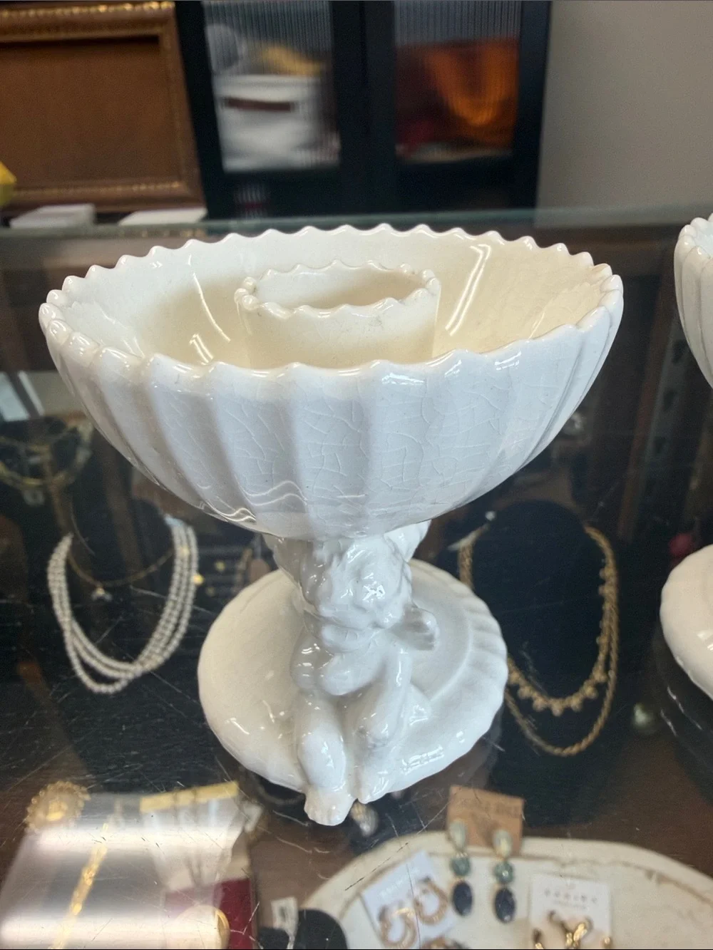 White Ceramic Cherub Candle Holder Pair - Elegant Home Accents